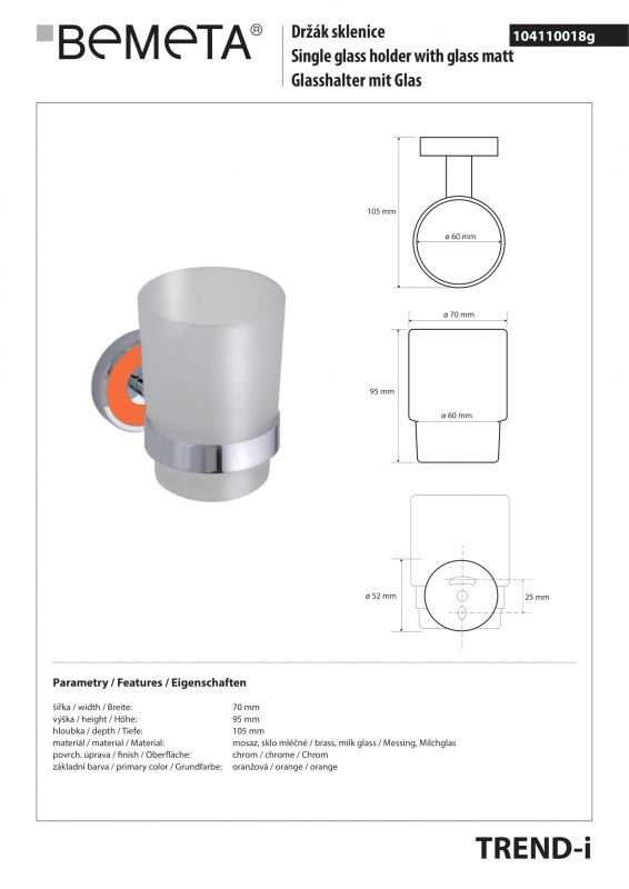 Стаканчик с держателем Bemeta TREND-I 104110018g