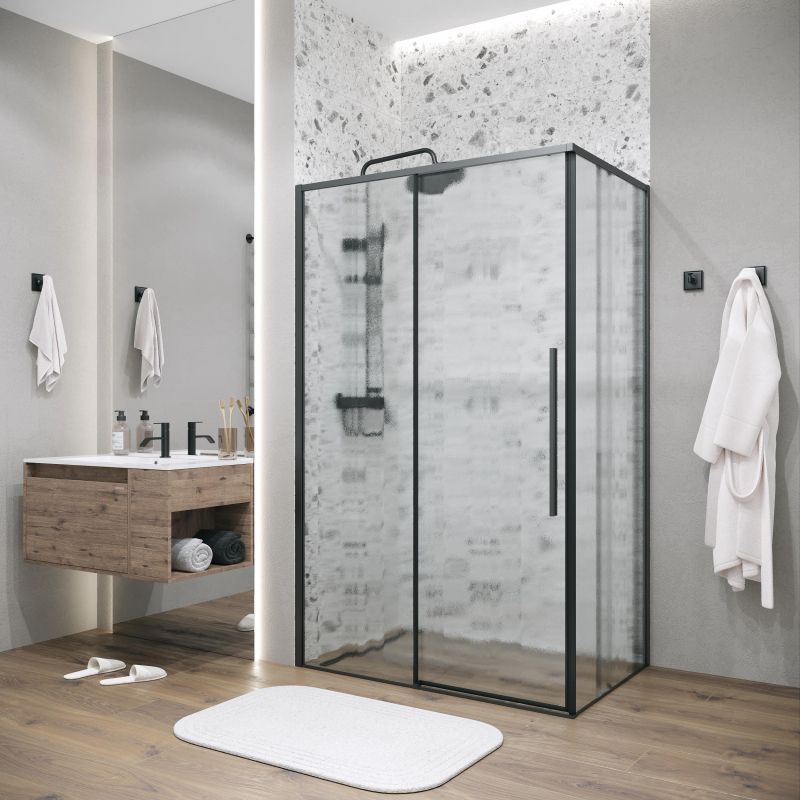 Душевой уголок Grossman Galaxy 120.K33.01.1410.21.02, 140х100 см, профиль черный матовый, стекло шиншилла, L фото 2