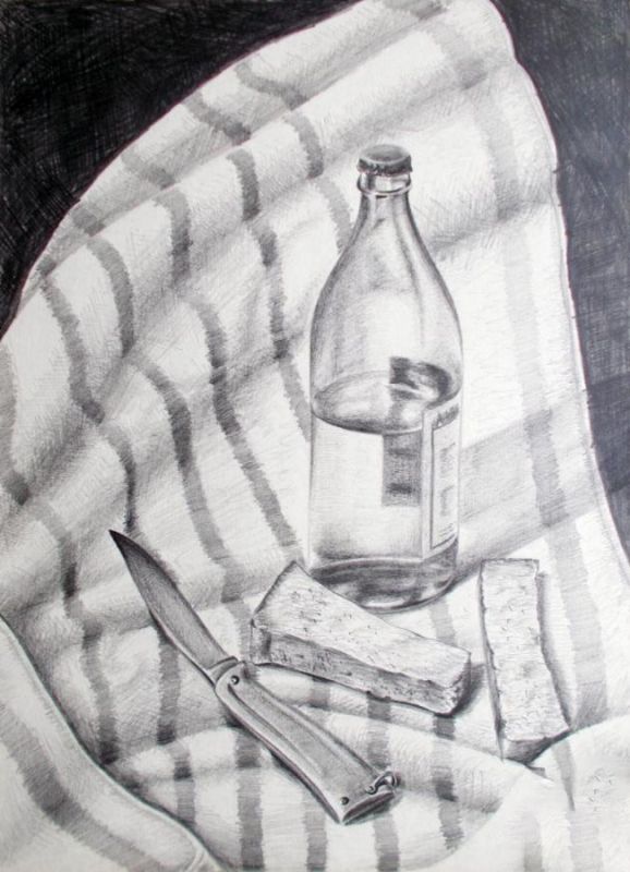 Картина "Натюрморт с хлебом и бутылкой" Владимир Абаимов