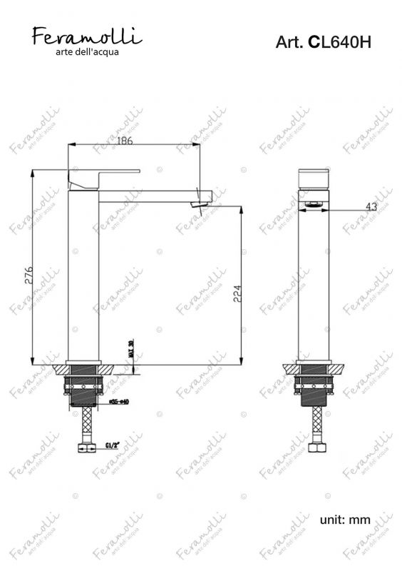 Смеситель для отдельностоящей раковины Feramolli Cubo CL640H, хром