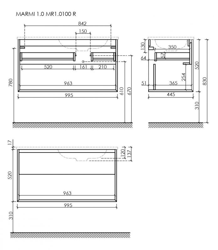 Тумба под раковину подвесная SANCOS Marmi 1.0 MR1.0100RECH, 99,5х52 см, дуб чарльстон, R фото 8