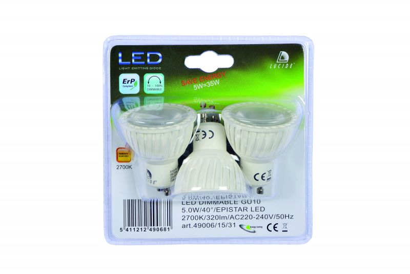 Лампочка светодиодная диммируемая Lucide LED BULB GU10 5W 3000K 49006/15/31 3 шт. фото 4