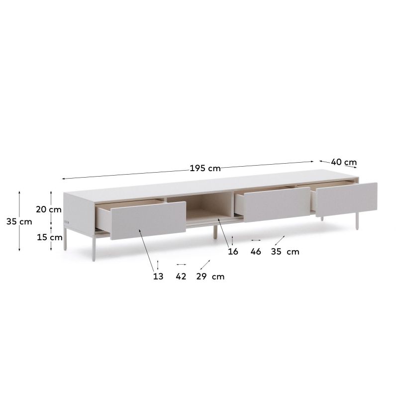 Тумба под ТВ La Forma (ex Julia Grup) Vedrana BD-2859680 с 3 ящиками белый лак 195 x 35 см