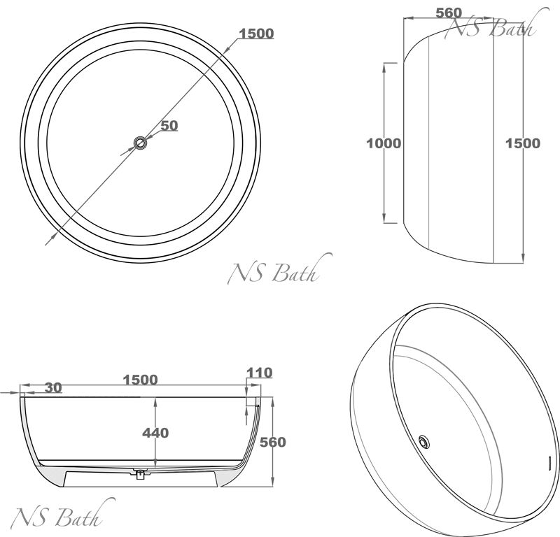 Ванна отдельностоящая NS Bath NSB-15000G 150 см фото 2