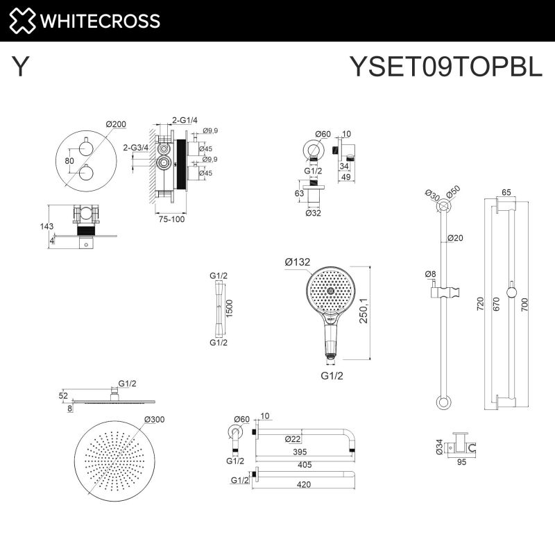 Термостатическая душевая система наружного монтажа WHITECROSS YSET09TOPBL черный мат фото 3