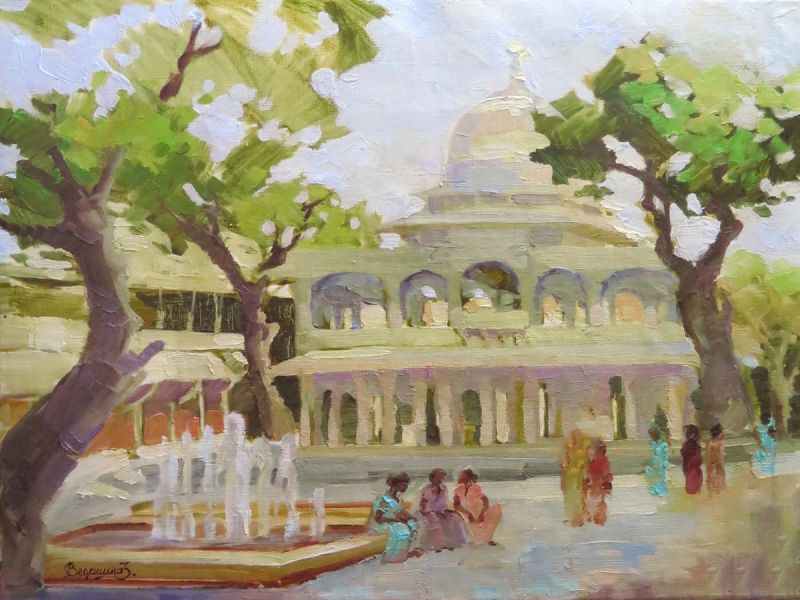 Картина "Индия. Удайпур. Встречаемся у фонтана дворца Махараджей" Ведешина Зинаида