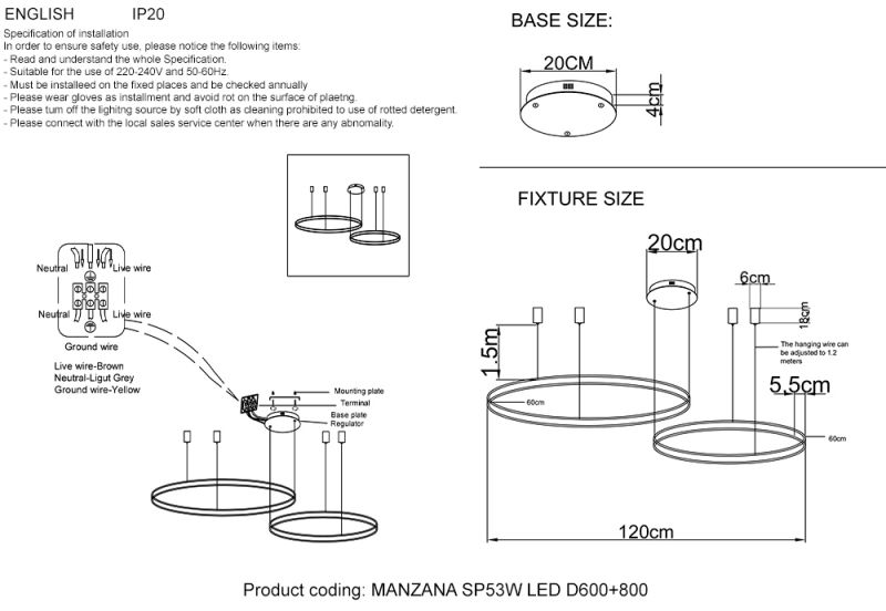 Люстра Crystal Lux MANZANA SP53W LED D600+800 BLACK фото 4