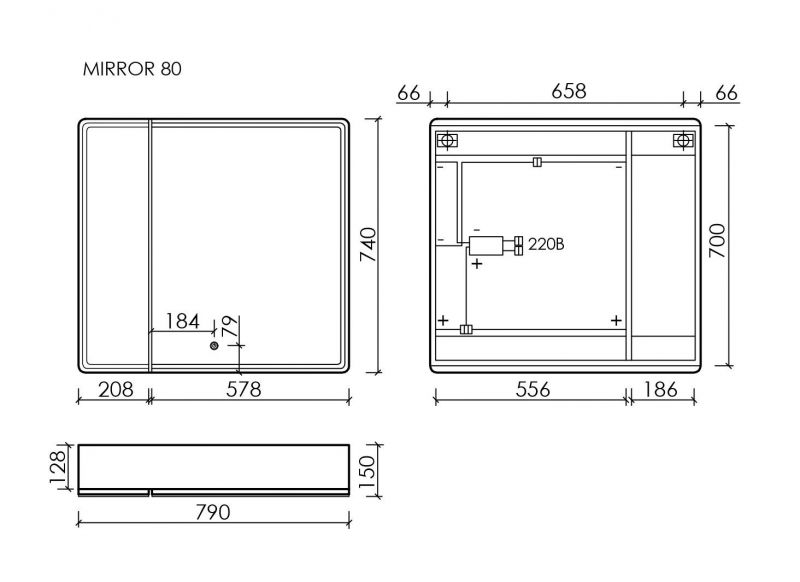 Зеркальный шкаф SANCOS Mirror MI80EG 79x74 см, с подсветкой, дуб галифакс натуральный