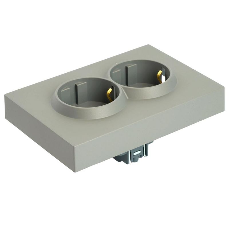 Розетка двухместная Stekker Эмили с защитной шторкой 250В, 16А, RST16-5114-10, платиново-серая, soft touch  49960 фото 5