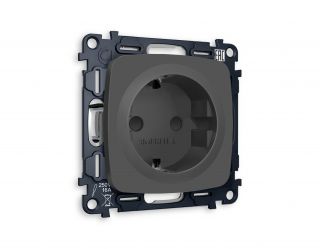 Комплект механизма электрической розетки Ambrella Volt OMEGA Графит мягкое касание с/з с шторками (OP9070, VM141) MO907010