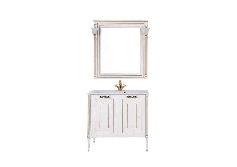 Мебель для ванной Aquanet Паола 90 187844, Белый/золото Тумба+раковина+зеркало