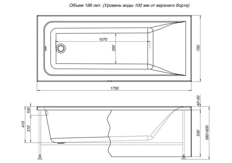 Акриловая ванна Aquanet Bright 00216295 175x75