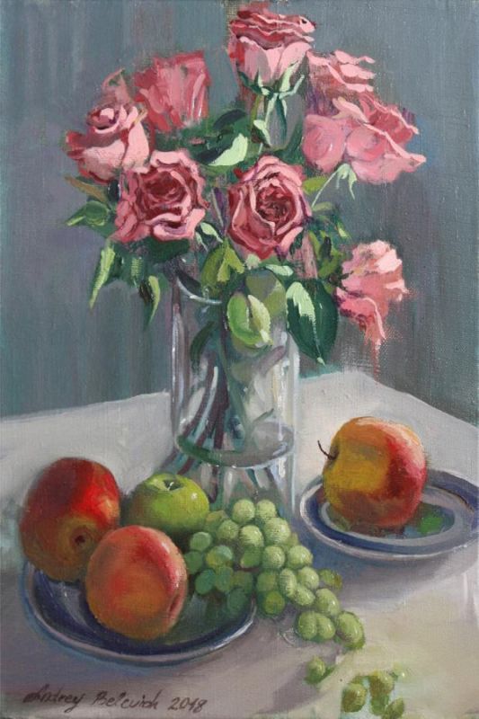 Картина "Розы и фрукты" Андрей Белевич