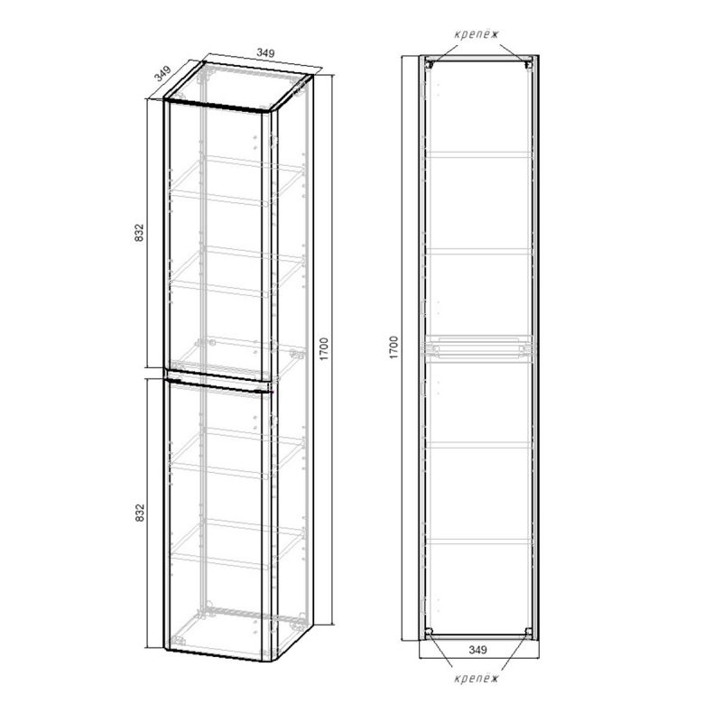 Пенал подвесной Vincea Vico VSC-2V170CN Carbone 35х170 см