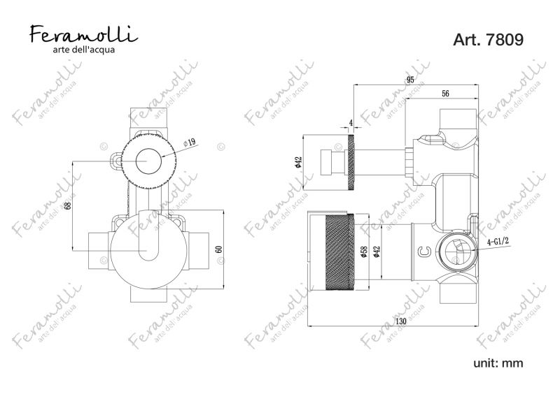 Смеситель для ванны/душа на 2 потока Feramolli OS7809MCB золото / мрамор фото 2