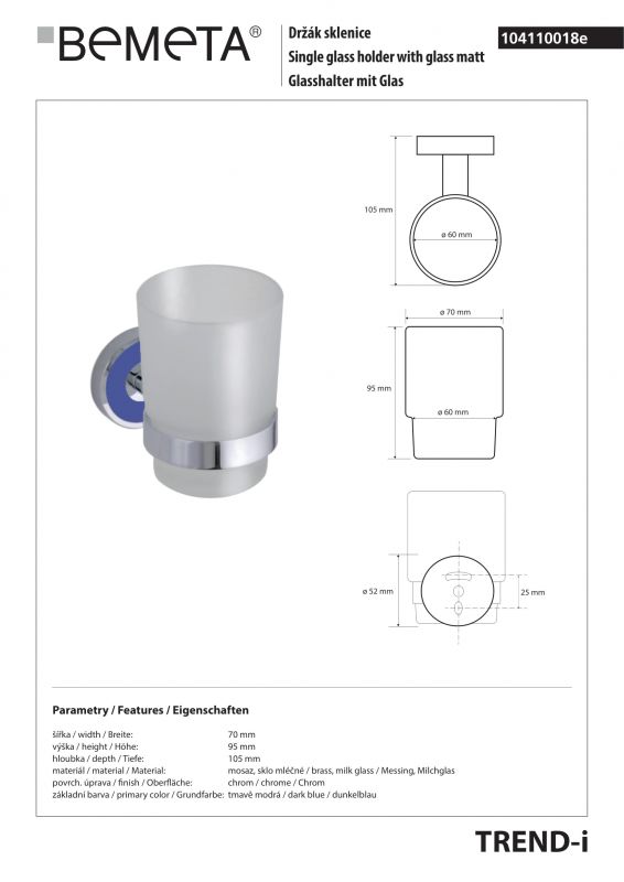 Стаканчик с держателем Bemeta TREND-I 104110018e