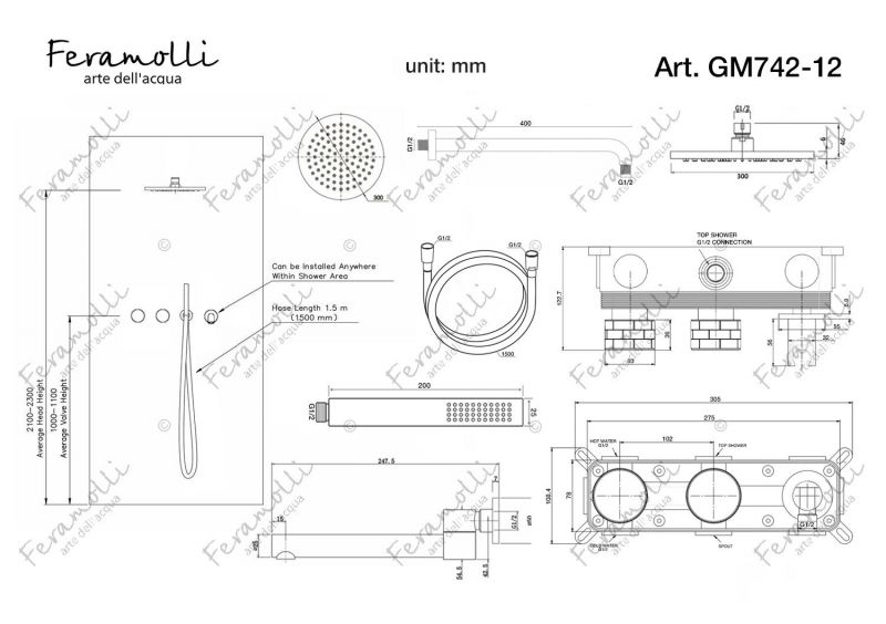 Душевая система Feramolli Amos GM742-12, графит