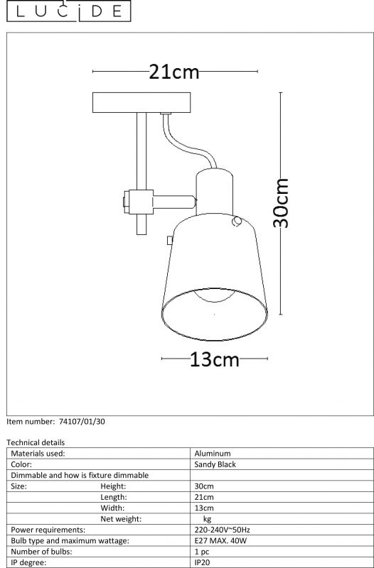 Спот Lucide QUINNY 74107/01/30