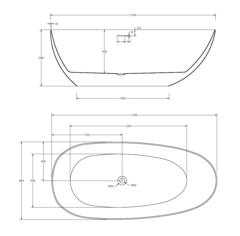 Акриловая ванна Abber AB9211MB 170x80 , черная