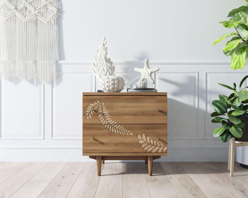 Комод Этажерка "Boho" 2 ящика с растением коричневый BD-3091408 фото 4