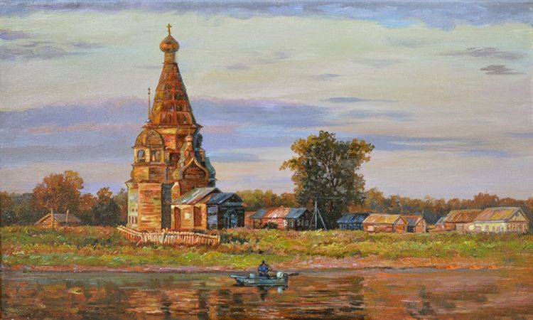 Картина церковь у реки