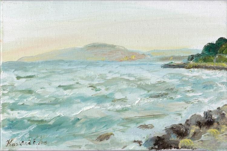 Картина "Сумерки. Вид на Албену и Кранево. Берег Черного моря, г.Балчик, Болгария" Кашина Евгения