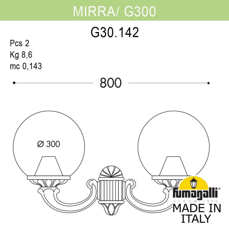 Уличный светильник-бра FUMAGALLI GLOBE 300 черный, прозрачный G30.142.000.AXF1R