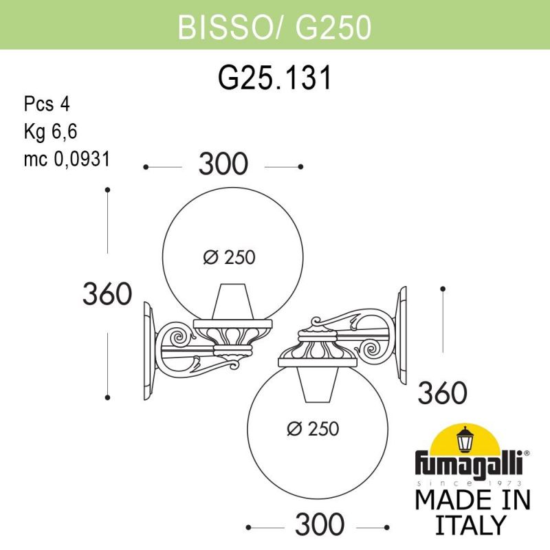 Светильник уличный настенный Fumagalli GLOBE 250 медь, бежевый G25.131.000.VYF1RDN