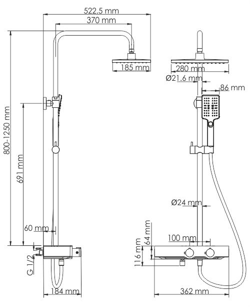 Душевой комплект с термостатическим смесителем WasserKRAFT Thermo A11301