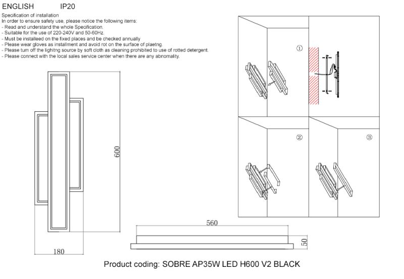 Бра Crystal Lux SOBRE SOBRE AP35W LED H600 V2 BLACK