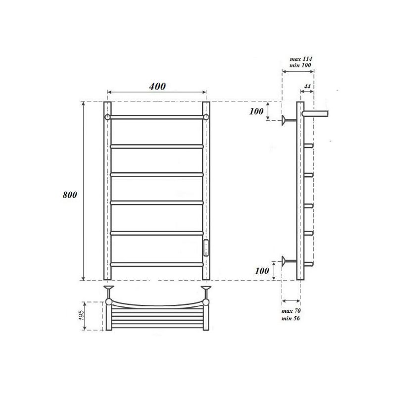 Полотенцесушитель электрический Point Афина PN04848PW П5 400x800 с полкой, диммер справа, белый