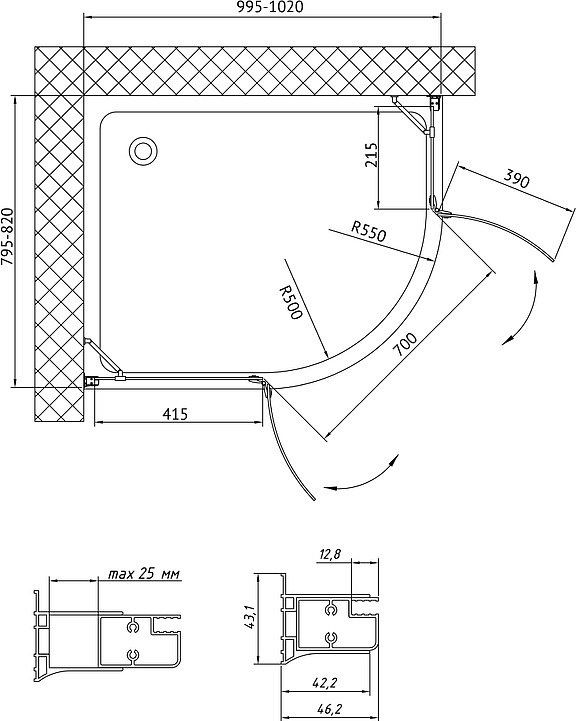 Душевой уголок Vegas Glass AFS-F 100х80 07 01 L фото 6