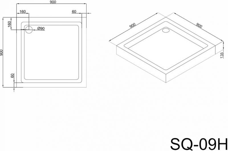 Поддон для душа Black&White Stellar Wind 90x90 SQ-09H