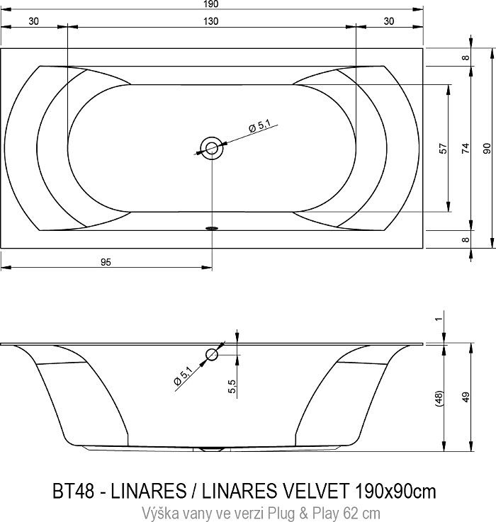 Акрилова ванна Riho Linares B143017005 190х90 см.