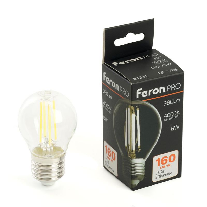 Лампа светодиодная Feron.PRO LB-1706 Шарик E27 980LM 6W 175-265V 4000K 51251 фото 1