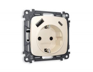 Комплект механизма электрической розетки Ambrella Volt OMEGA Бежевый глянец 2USB A+C 20W (быстрая зарядка) с/з (OP3100, VM160) MO310010