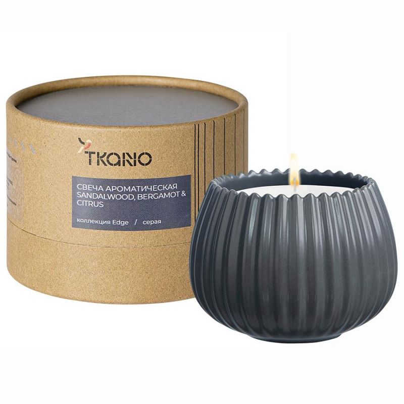 Свеча ароматическая sandalwood, bergamot & citrus из коллекции edge, серый, 30 ч Tkano BD-3043136 фото 1