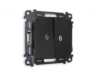 Комплект механизма 2-кл проходного выключателя с подсветкой 5600K Ambrella Volt OMEGA Черный матовый (OP8040, VM120, G25W) MO804035