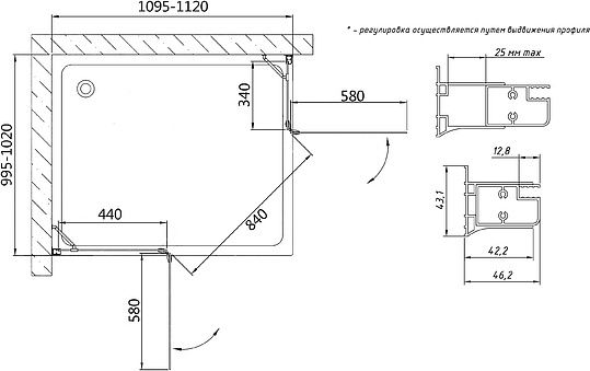 Душевой уголок Vegas Glass AFA-F 110х100 01 01 L