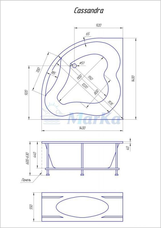 Акриловая ванна 1Marka Cassandra 01кас1414 140x140