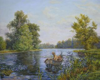 Картина "Рыбак на речке" Панов Эдуард Парфирьевич