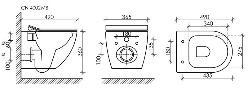 Подвесной унитаз Ceramica Nova Metropol CN4002MB_1001M_1000 с инсталляцией и кнопкой смыва Round хром матовый