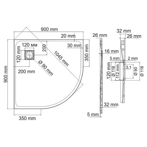 Душевой поддон WasserKRAFT Main 41T01 90x90 см