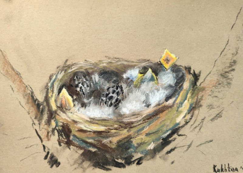 Картина "Птенцы в гнезде" Кухтина Виктория