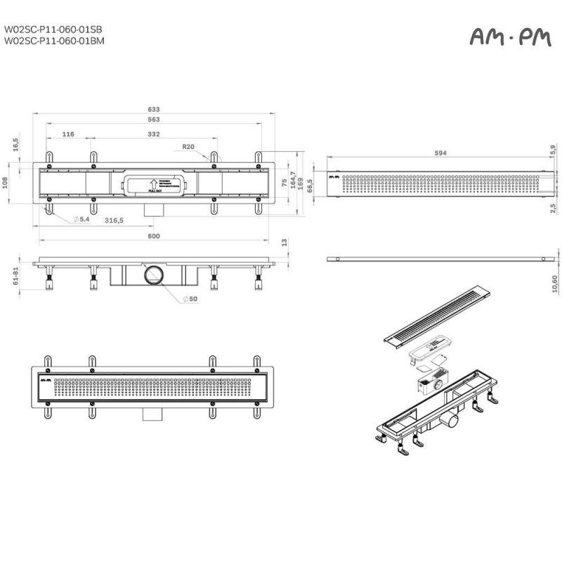 Душевой лоток AM.PM PrimeFlow W02SC-P11-060-01SB сталь