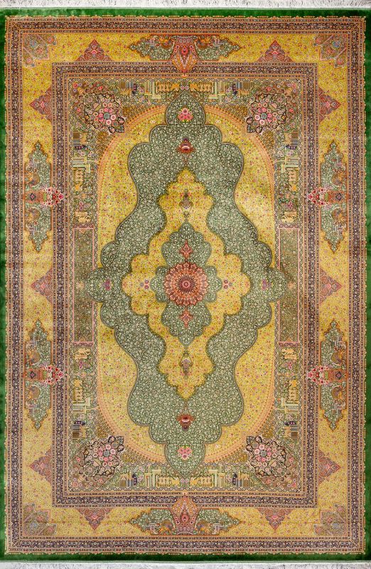 Иранский ковер из шёлка и модала Carpet «MASTERPIECE QUM» 007-23-JAMSHIDI Almon Green 303 x 402 см фото 1