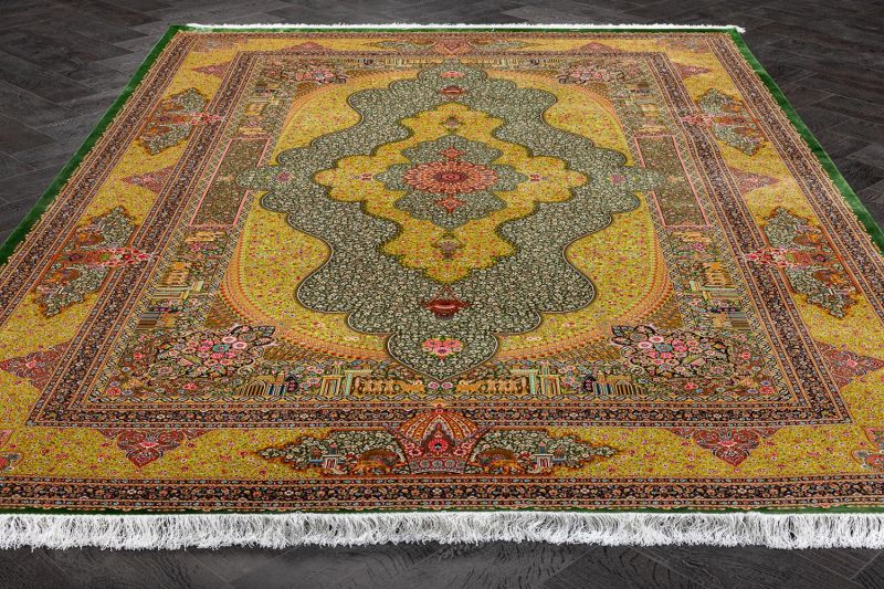 Иранский ковер из шёлка и модала Carpet «MASTERPIECE QUM» 007-23-JAMSHIDI Almon Green 303 x 402 см фото 3