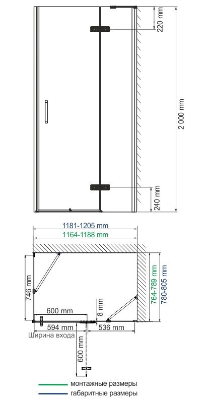 Душевой уголок WasserKRAFT Aller 10H06RBLACK MATT 120x80 см