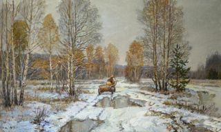 Картина "Первый снег" 70x70 Панов Эдуард Парфирьевич