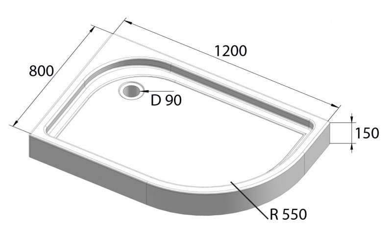 Поддон акриловый BelBagno TRAY-BB-RH-120/80-550-15-W-L